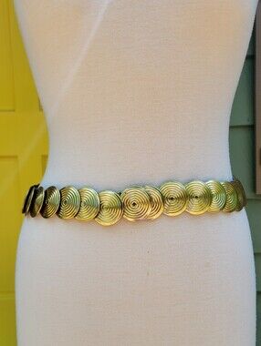Vintage Gold Tone Disc Stretch Belt | Mod Disco Glam Statement Waist Belt